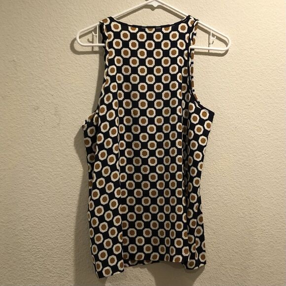 Theory Navy Blue Mustard Yellow Lorrie Silk Blend Geometric Blouse Size S - Picture 2 of 5